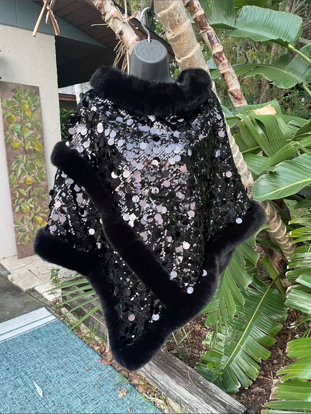 faux fur, and pallet sequins cape